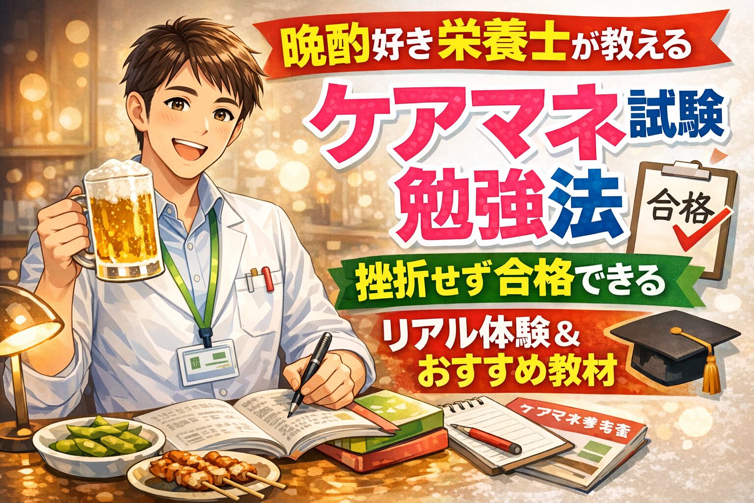 晩酌を楽しみながらケアマネ試験に取り組んだ勉強法と教材を紹介する体験談