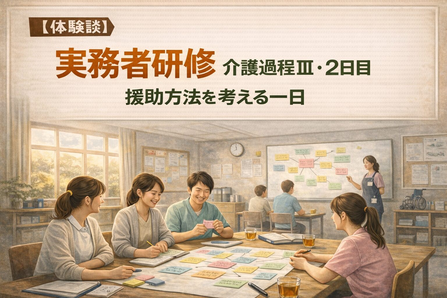 実務者研修の介護過程Ⅲ・2日目で援助方法を話し合ったグループワークの様子